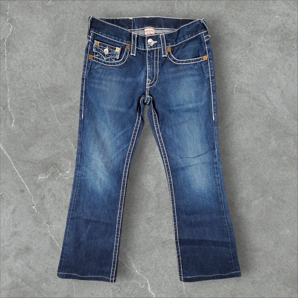 True Religion Billy Big T Jeans Mens 32x32 Blue Dark Wash White Contrast Stitch